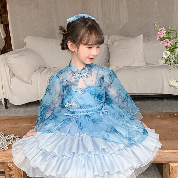 Latest Design Summer Two-Piece Dresses Bamboo Design Clothing for Baby Girls Princess Party Wear Dress with Bow