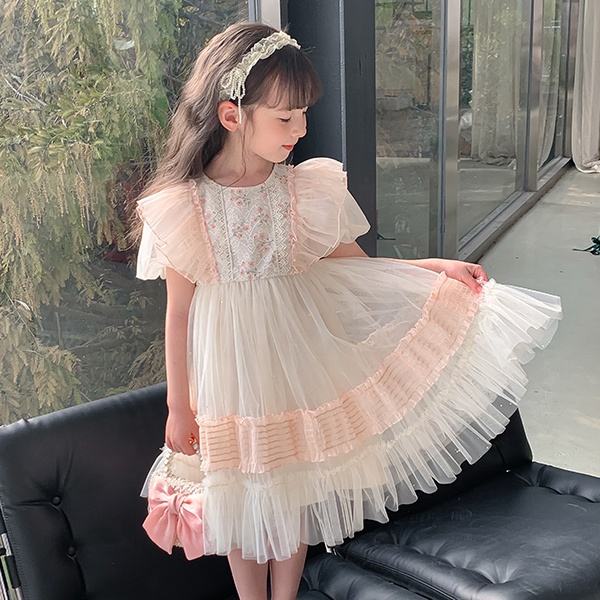 Boutique Wholesale Summer Short Sleeves Flower Girl's Dress Latest Fancy Design Princess Style Clothing for Children