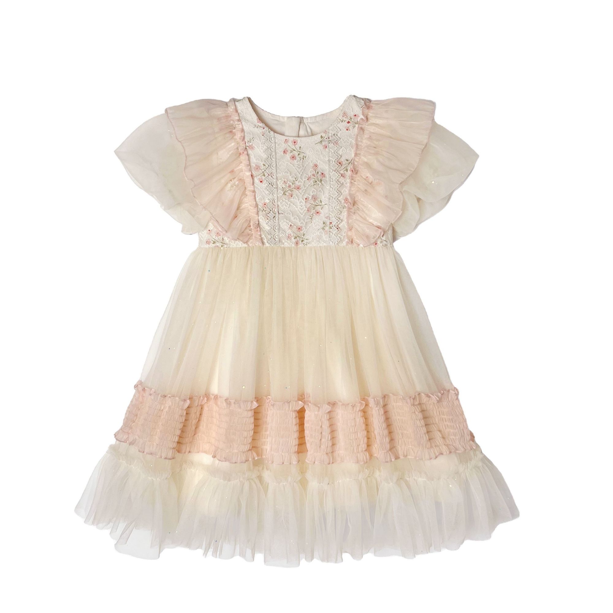 Boutique Wholesale Summer Short Sleeves Flower Girl's Dress Latest Fancy Design Princess Style Clothing for Children