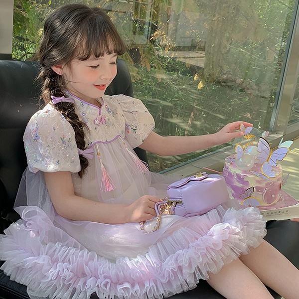 2024 Summer Boutique Wholesale Fancy Design Girl's Dress Flower Kid's Clothing Chinese Style Birthday Party Dress for Children