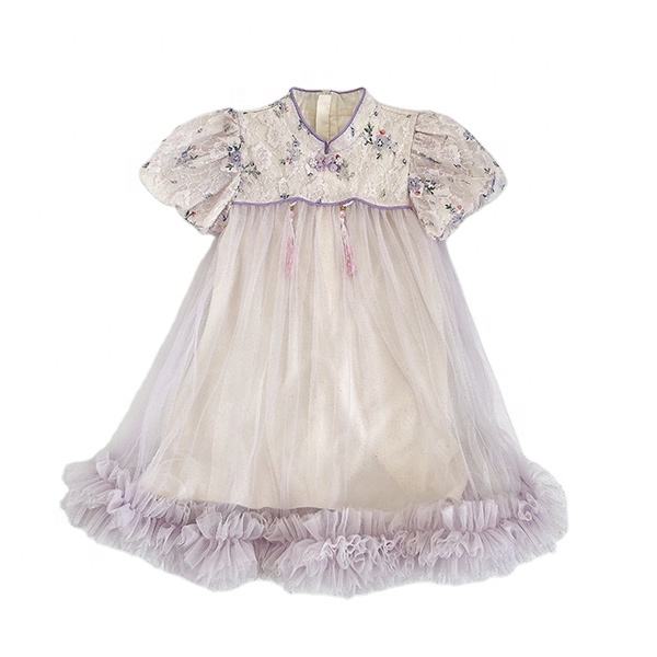 2024 Summer Boutique Wholesale Fancy Design Girl's Dress Flower Kid's Clothing Chinese Style Birthday Party Dress for Children