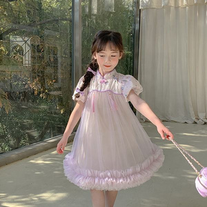 2024 Summer Boutique Wholesale Fancy Design Girl's Dress Flower Kid's Clothing Chinese Style Birthday Party Dress for Children