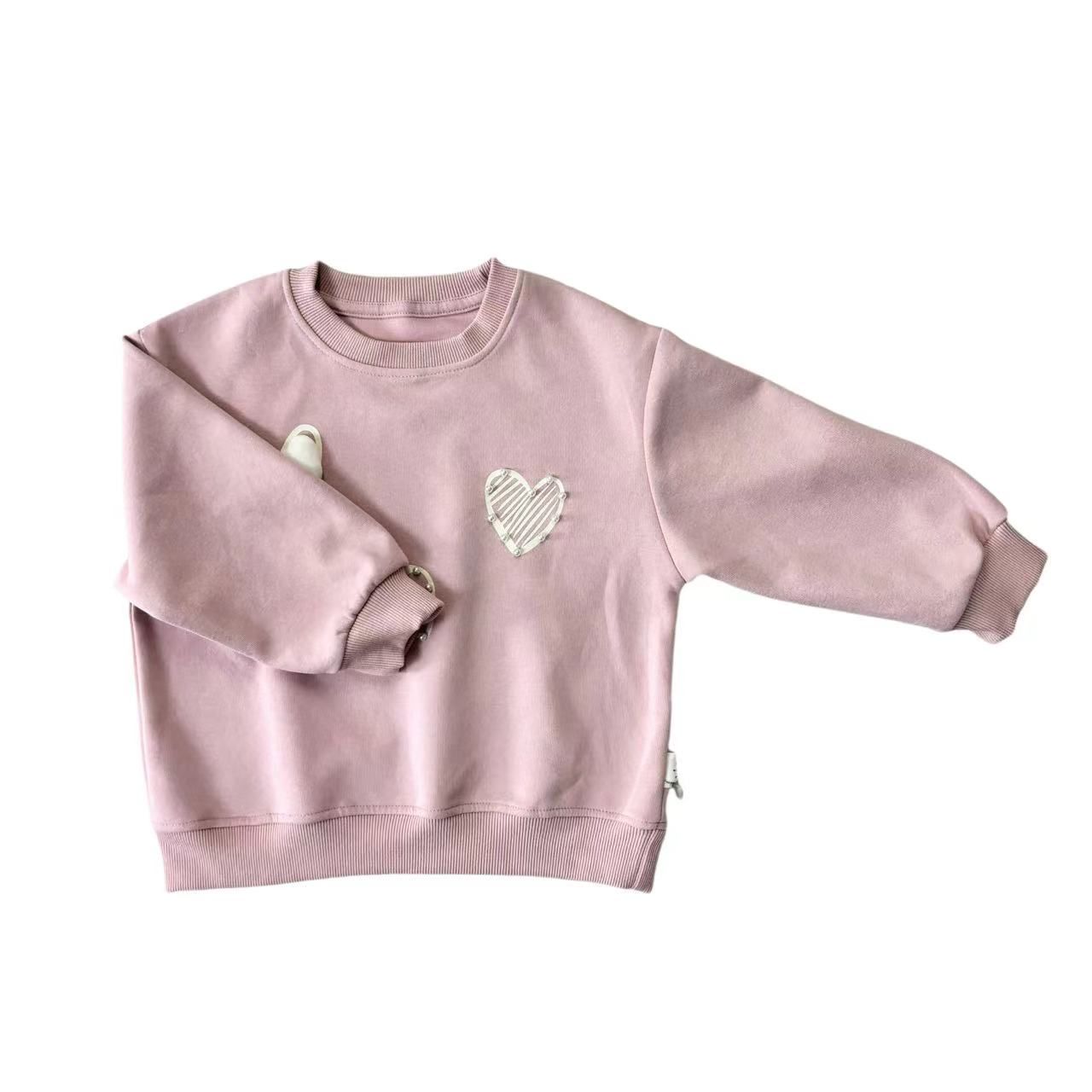 Cotton girl clothes Autumn Winter Girls' Hoodie Custom Knitted Fabric Casual Loose Fit Long Sleeved Sweater Lined for Kids