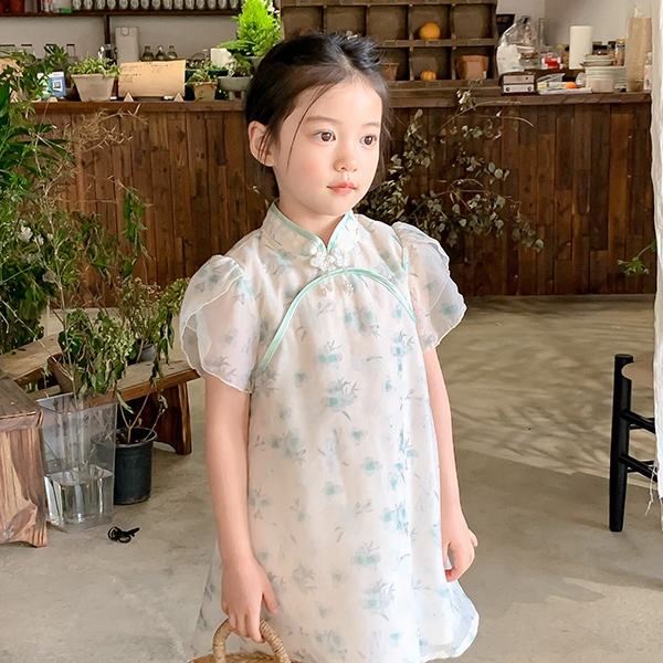 2024 Summer Fancy Design Butterfly Chinese Style Dress for Baby Girl Short Sleeves Birthday Party Dress for Children