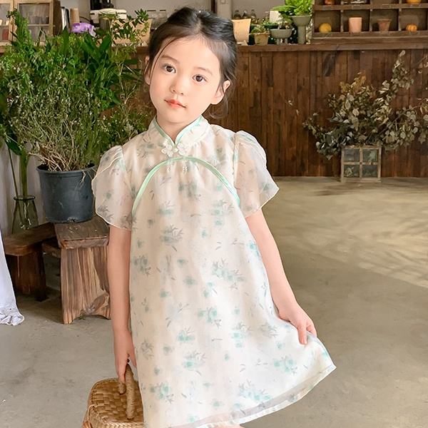 2024 Summer Fancy Design Butterfly Chinese Style Dress for Baby Girl Short Sleeves Birthday Party Dress for Children