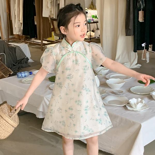 2024 Summer Fancy Design Butterfly Chinese Style Dress for Baby Girl Short Sleeves Birthday Party Dress for Children