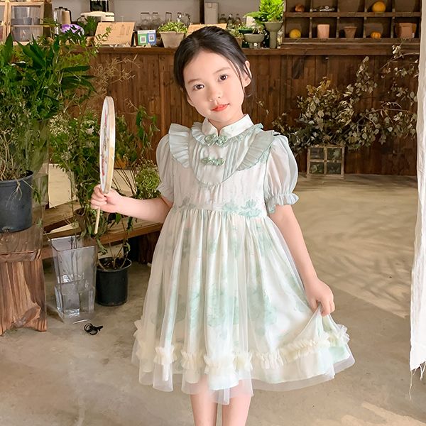 2024 Latest New Design Summer Flower Girl's Dress Chinese Style Flower Clothing for Children Birthday Party Dress