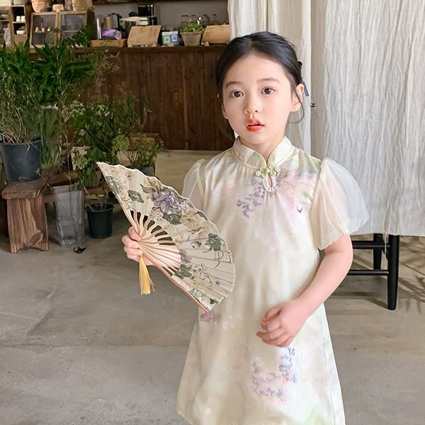 2024 Boutique Wholesale New Chinese Style Short Sleeves Girl's Dress Wedding Party Clothing for Kids Children