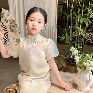 2024 Boutique Wholesale New Chinese Style Short Sleeves Girl's Dress Wedding Party Clothing for Kids Children