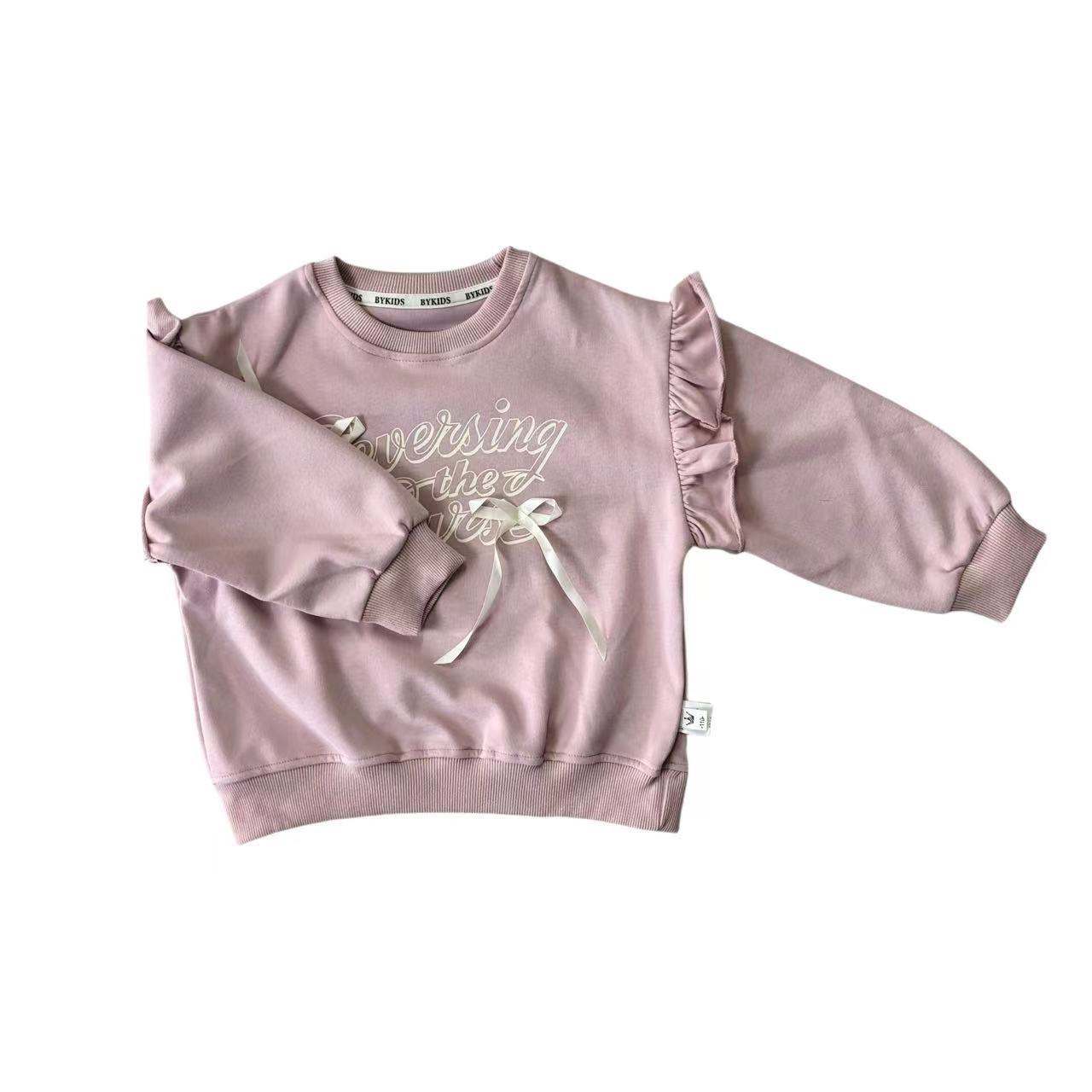 Cotton girl clothes Autumn Winter Girls' Hoodie Custom Knitted Fabric Casual Loose Fit Long Sleeved Sweater Lined for Kids