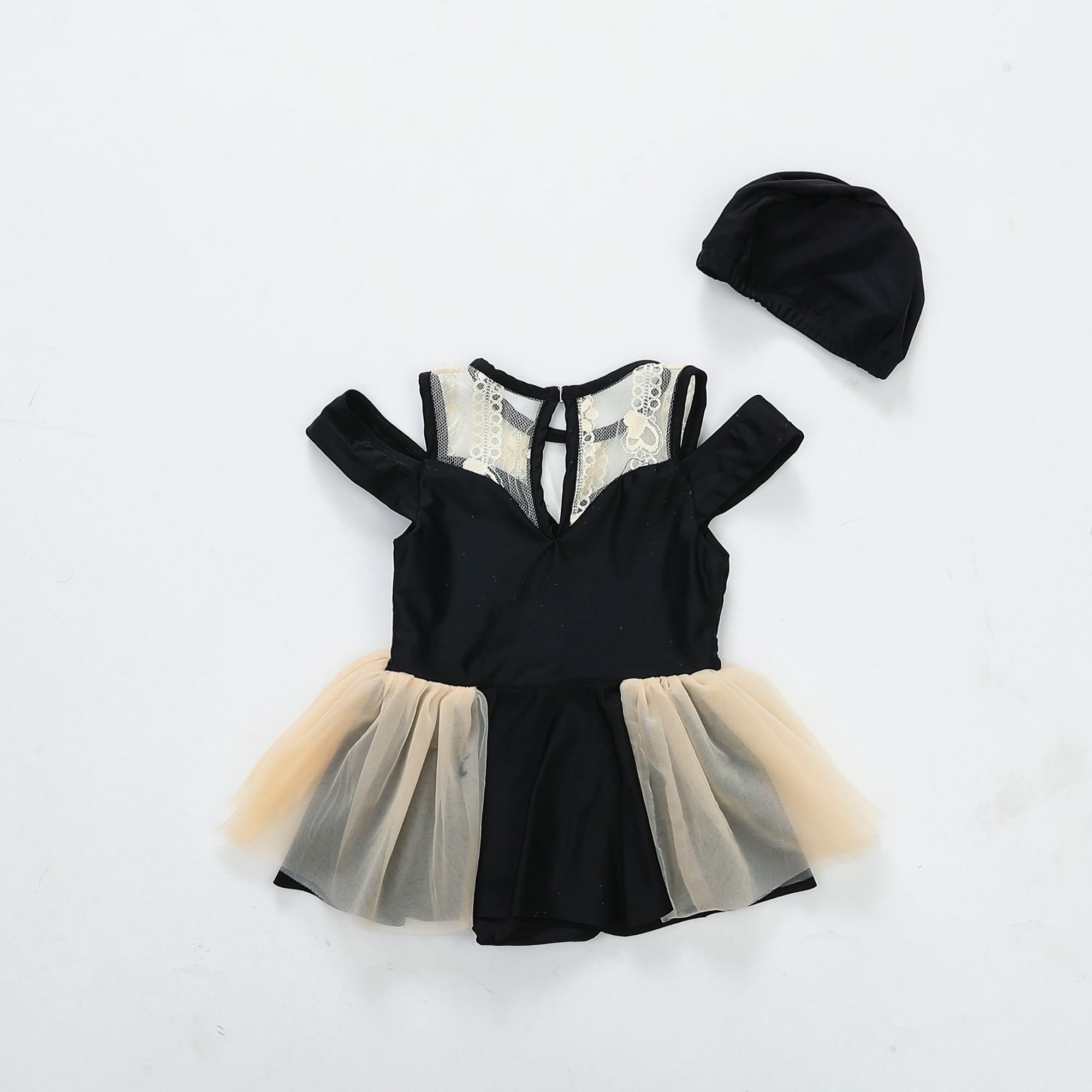 RTS Hollow Out Mesh Sleeveless And Gauze Skirt One-piece Swimsuit Children Fashion Swimsuits