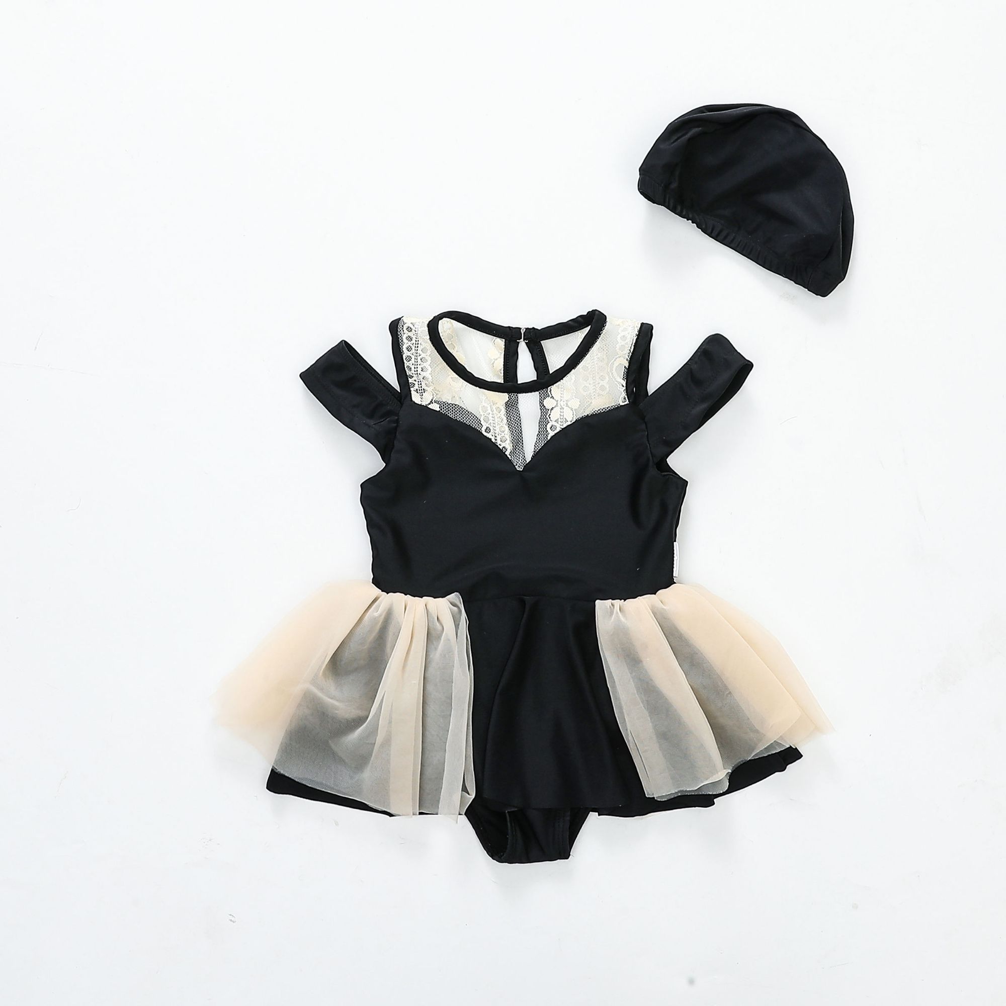 RTS Hollow Out Mesh Sleeveless And Gauze Skirt One-piece Swimsuit Children Fashion Swimsuits