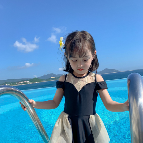 RTS Hollow Out Mesh Sleeveless And Gauze Skirt One-piece Swimsuit Children Fashion Swimsuits