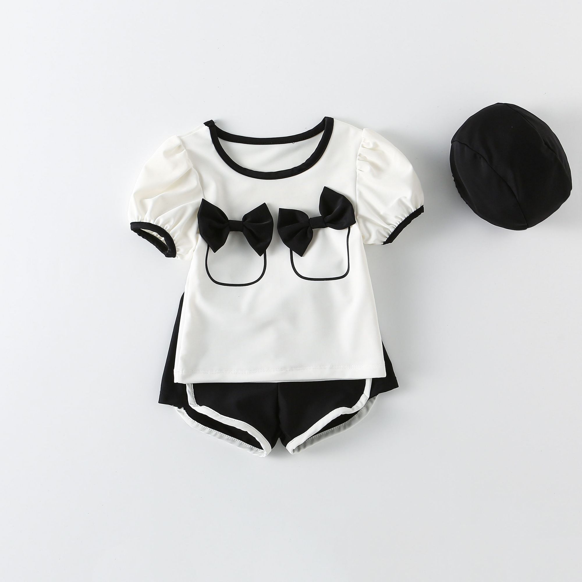 RTS Bow Decoration Girl's Two-piece Swimsuit Children Fashion Swimsuits Girls' Short Sleeve Swimwear