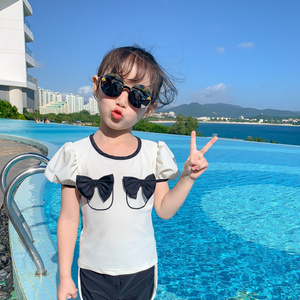 RTS Bow Decoration Girl's Two-piece Swimsuit Children Fashion Swimsuits Girls' Short Sleeve Swimwear