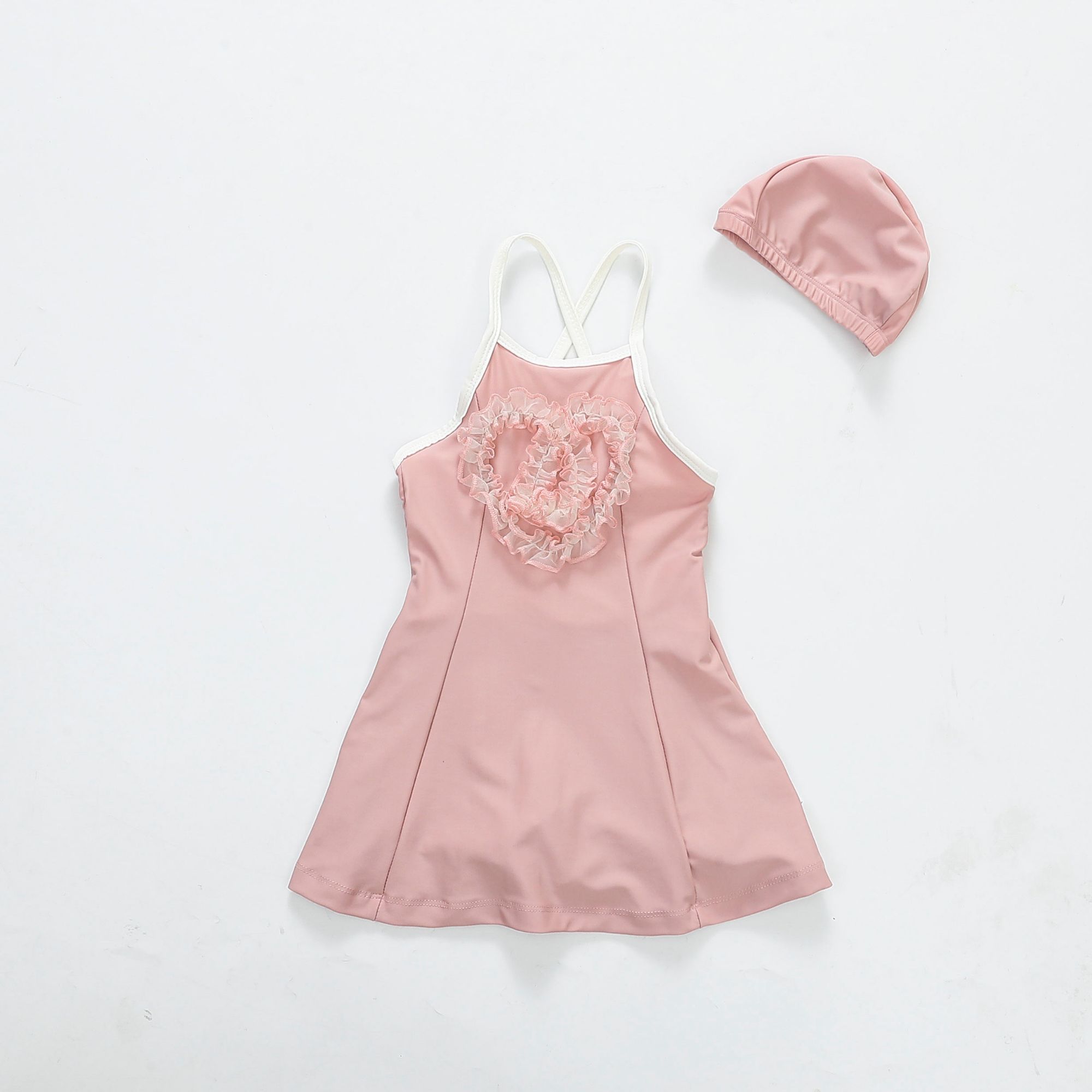 RTS Children Fashion Flower Heart Decorative Swimsuits Girls' Sleeveless One-piece Suspender Swimwear