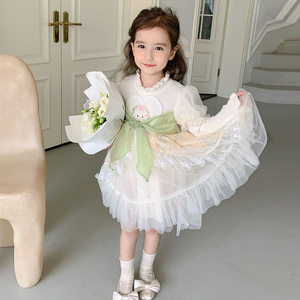 OEM Girls Fashion Beige Sweater Dress Children Party Princess Kids Dresses OEM Spring and Autumn for Girls Full Long Sleeve