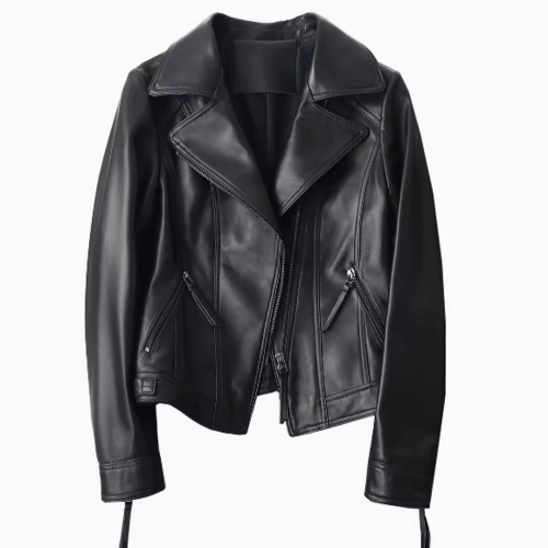 SHEEP Black sheepskin biker slim fit cropped leather jacket