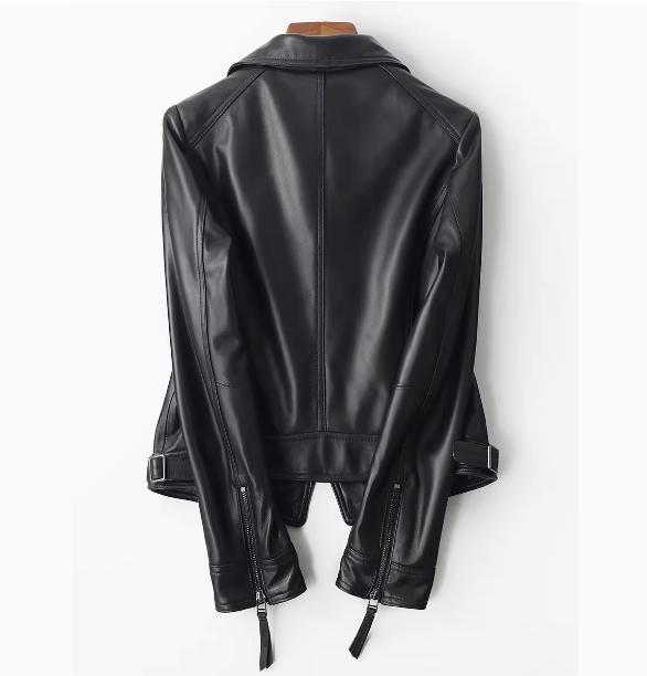 SHEEP Black sheepskin biker slim fit cropped leather jacket