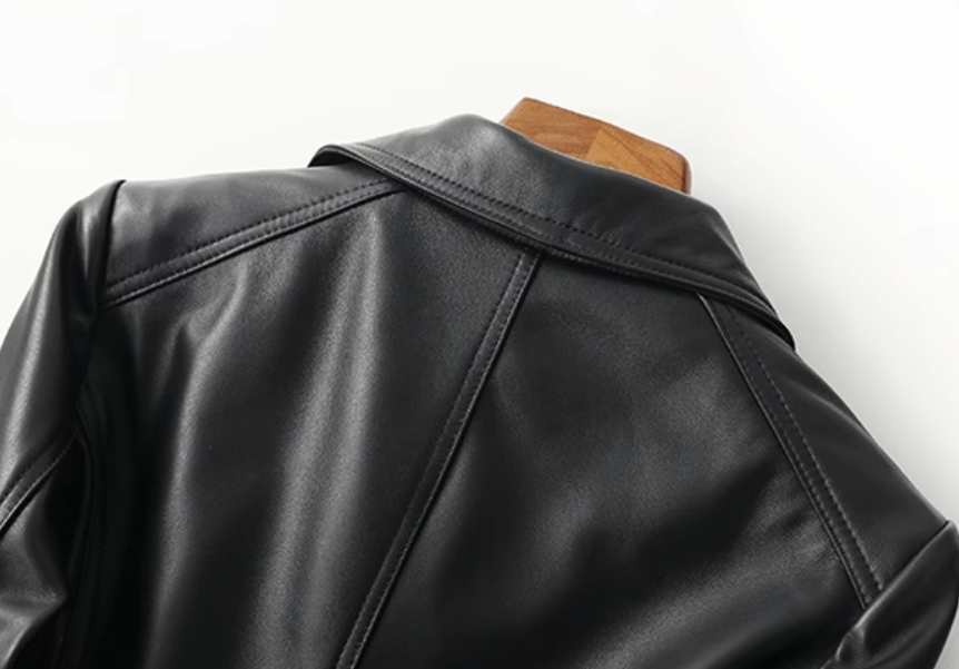 SHEEP Black sheepskin biker slim fit cropped leather jacket