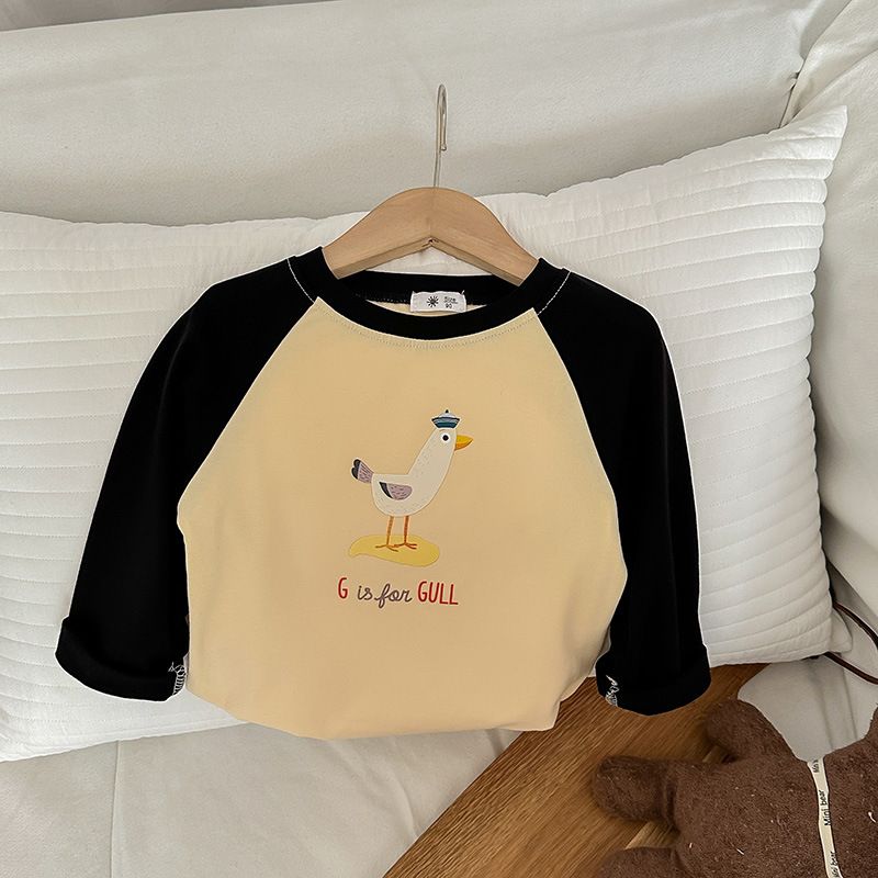 Girls' Long Sleeve Cartoon Raglan T-Shirts - Cute Peter, Dino, Seagull Graphics, and Vibrant Colors