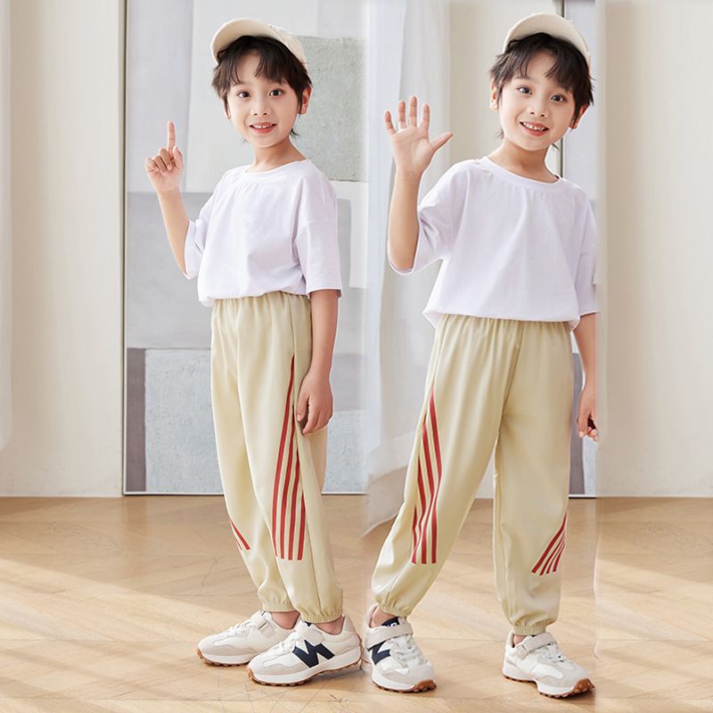 Girls' Elastic Waist Sports Pants - Casual Athletic Joggers with Stripe Detail, Multiple Colors