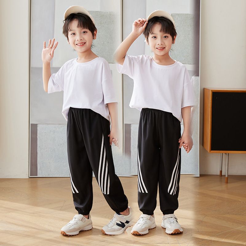 Girls' Elastic Waist Sports Pants - Casual Athletic Joggers with Stripe Detail, Multiple Colors