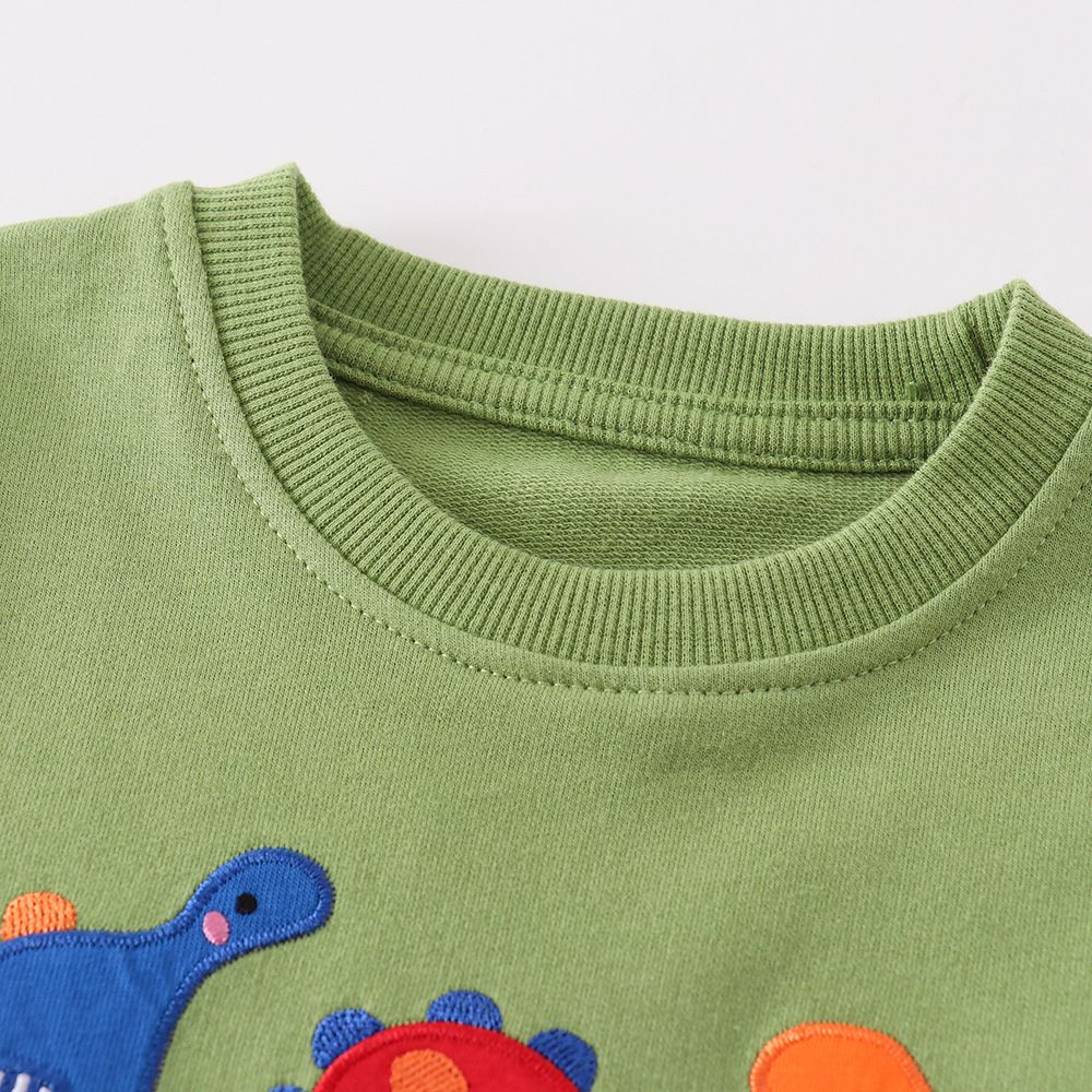 Unisex Kids' Dinosaur Print Long-Sleeve Sweatshirt - Cozy Green Pullover for Boys and Girls