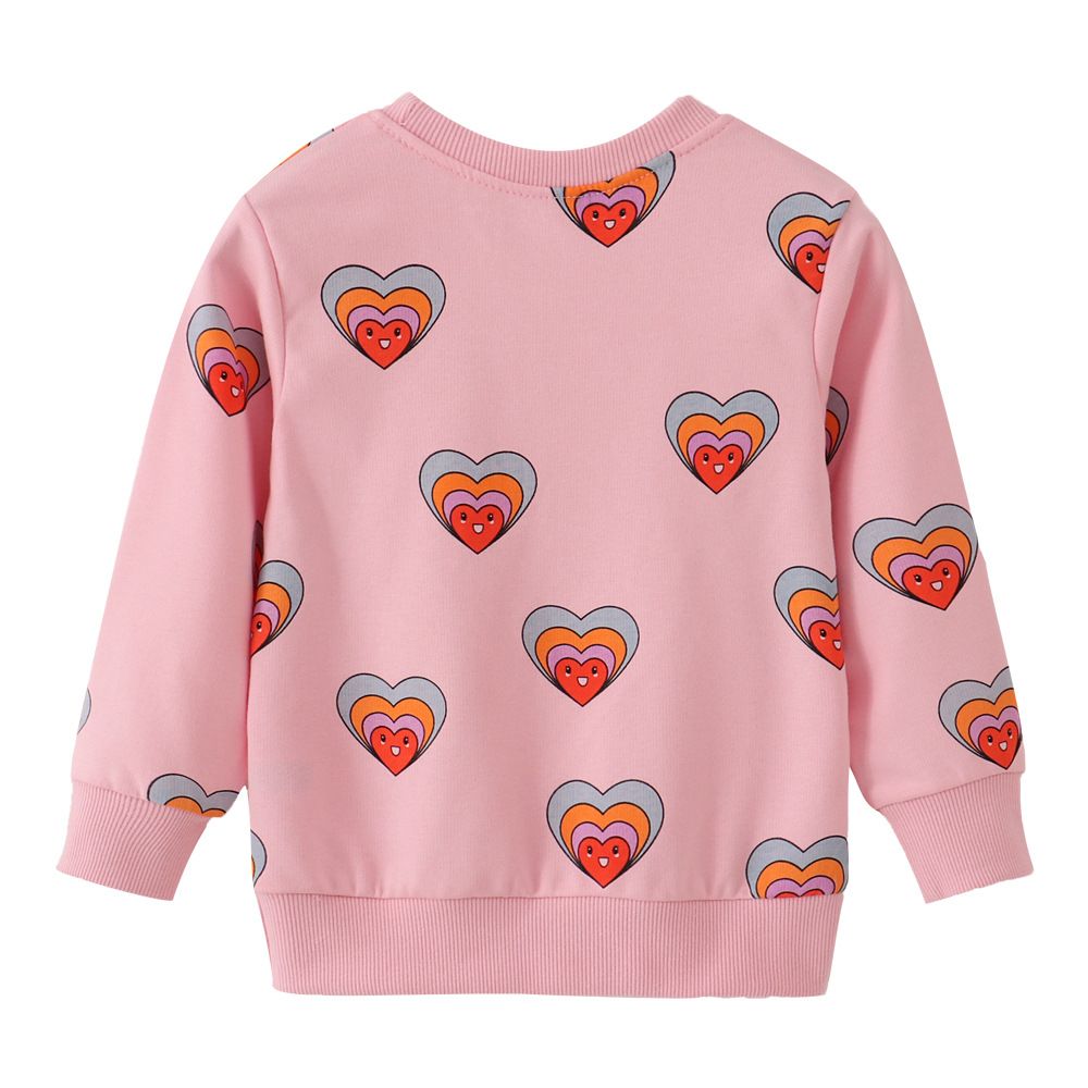 Girls' Pink Heart Print Long-Sleeve Sweatshirt - Cute and Cozy Pullover for Little Girls