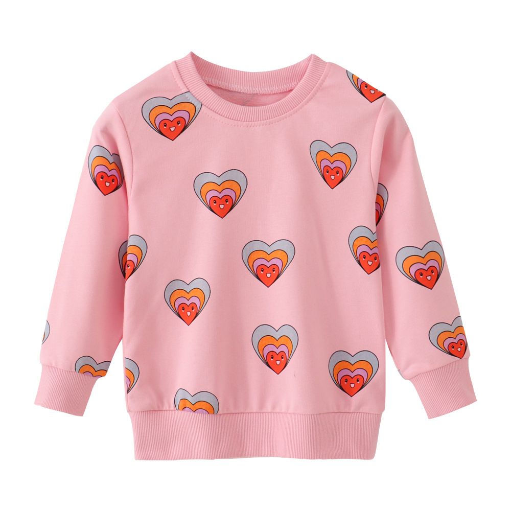 Girls' Pink Heart Print Long-Sleeve Sweatshirt - Cute and Cozy Pullover for Little Girls