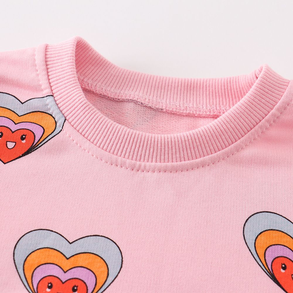 Girls' Pink Heart Print Long-Sleeve Sweatshirt - Cute and Cozy Pullover for Little Girls