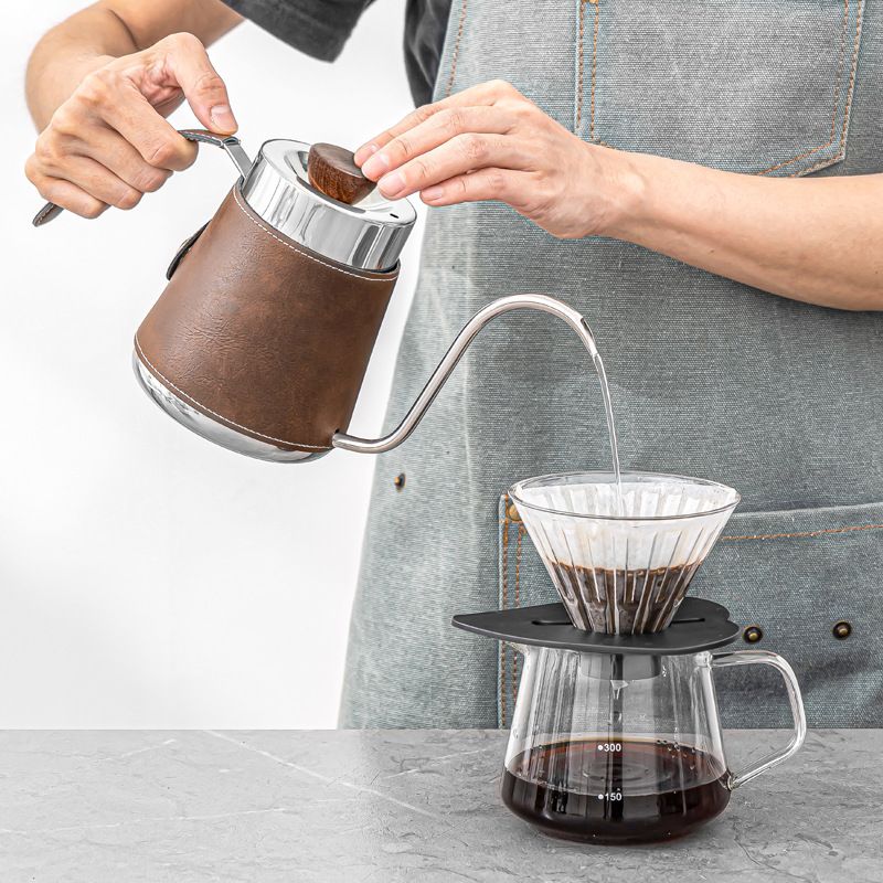 Stainless Steel Hanging Ear 360ML 600ml Long Narrow Drip Cup Pour Over Kettle Gooseneck With Wooden Handle