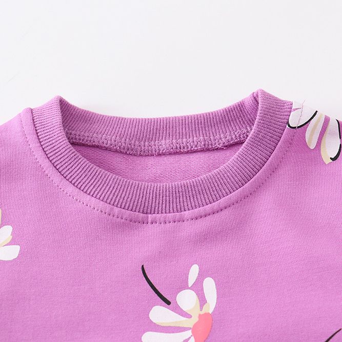 Spring Autumn New Arrival Girls' Long-Sleeve Sweatshirt Cute Daisy Print Crew Neck Top Perfect for Casual and Comfortable Wear