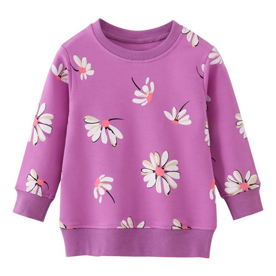 Spring Autumn New Arrival Girls' Long-Sleeve Sweatshirt Cute Daisy Print Crew Neck Top Perfect for Casual and Comfortable Wear