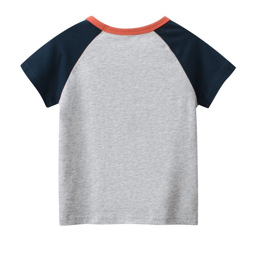 Unisex Kids Raglan Sleeve Color-Blocked T-Shirt - Soft Cotton Casual Tee with Cute Bear Patch