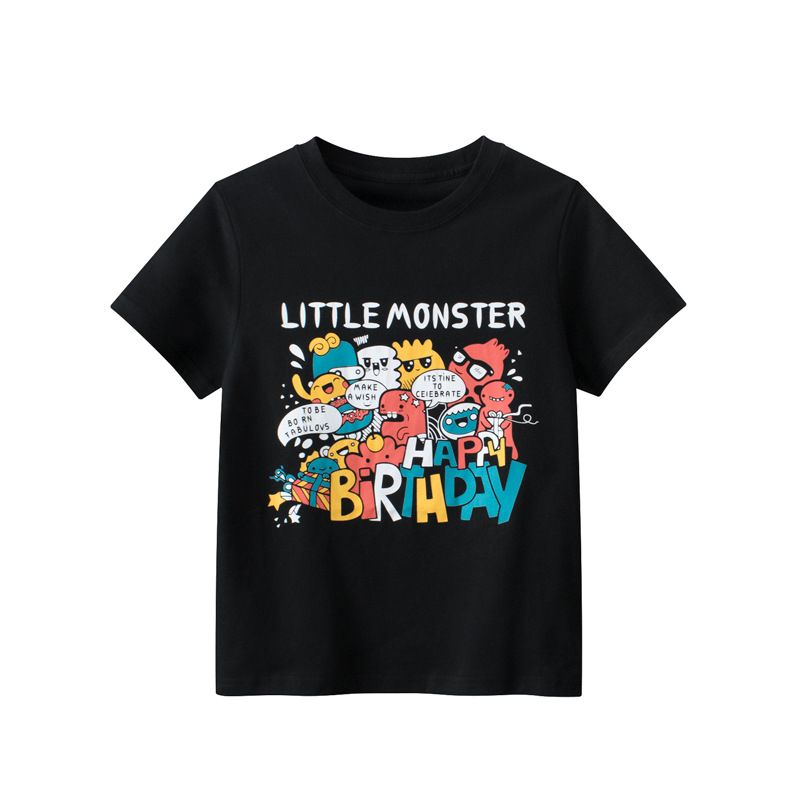 Unisex Kids 'Little Monster' Happy Birthday Graphic Tee - Cute Cartoon Print Short-Sleeve T-Shirt