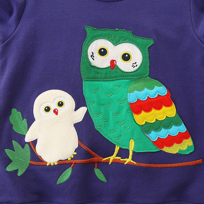 Unisex Kids Owl Print Long-Sleeve Sweatshirt - Cozy Cotton Pullover for Boys and Girls