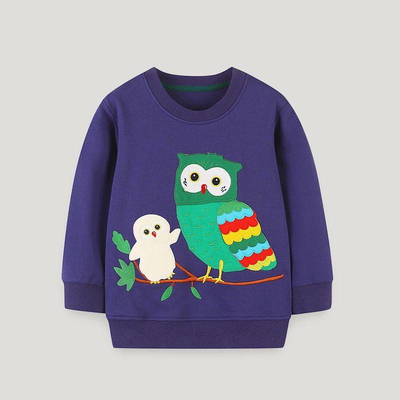 Unisex Kids Owl Print Long-Sleeve Sweatshirt - Cozy Cotton Pullover for Boys and Girls