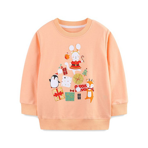 Girls' Peach Long-Sleeve Sweatshirt - Cute Animal and Gift Print Pullover for Spring and Autumn