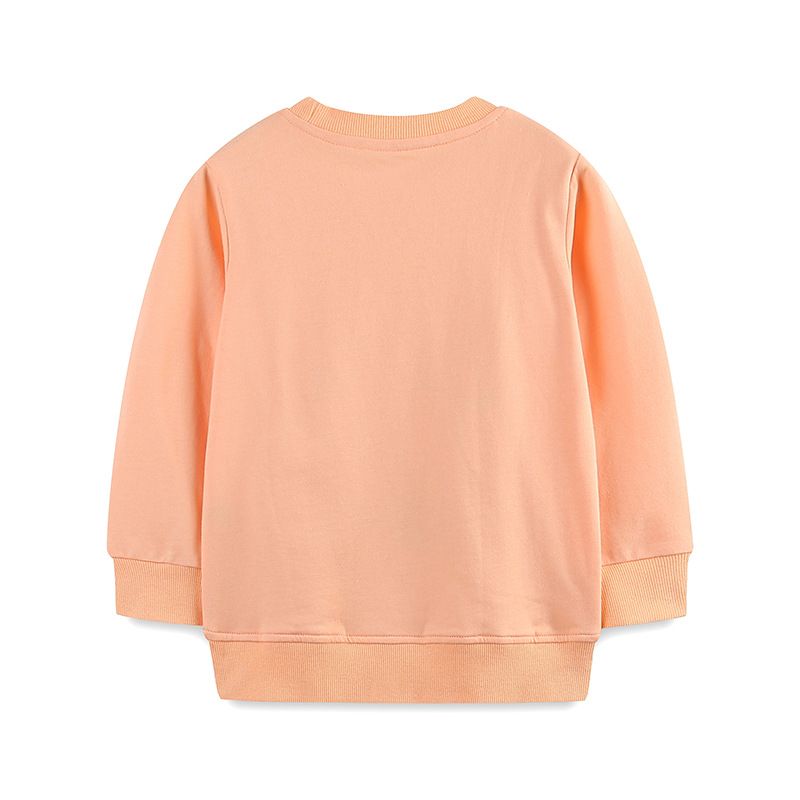 Girls' Peach Long-Sleeve Sweatshirt - Cute Animal and Gift Print Pullover for Spring and Autumn