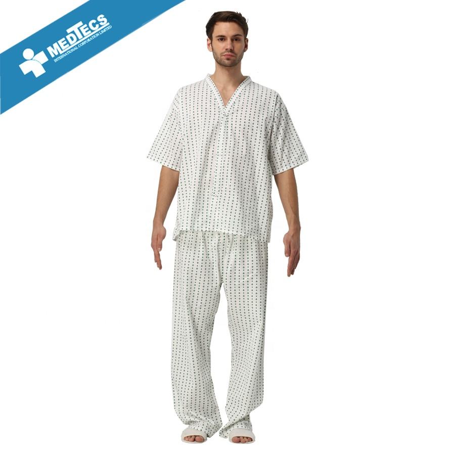 100% Polyester Printed Comfortable Medical Nightwear Patient Pajama