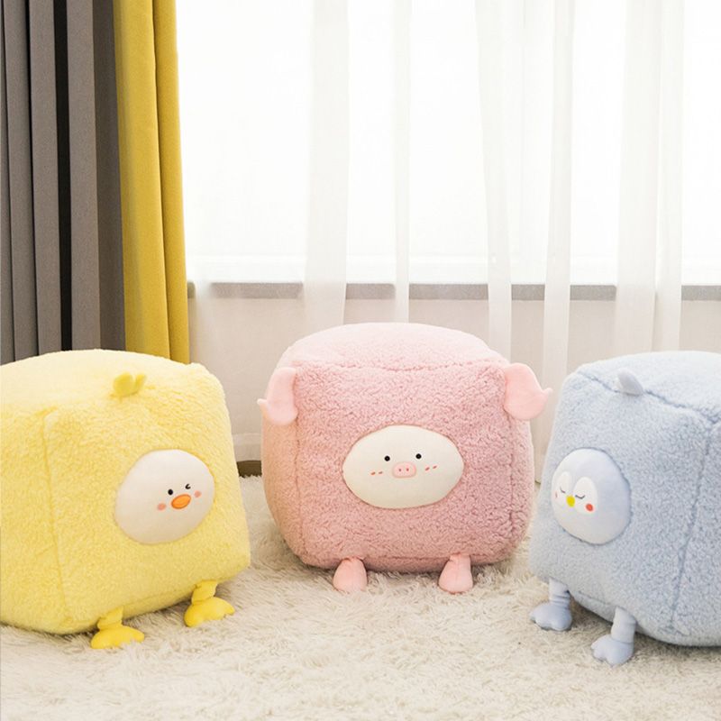 Cute Animal Plush Footrest Ottoman Soft Cartoon Square Foot Stool for Kids