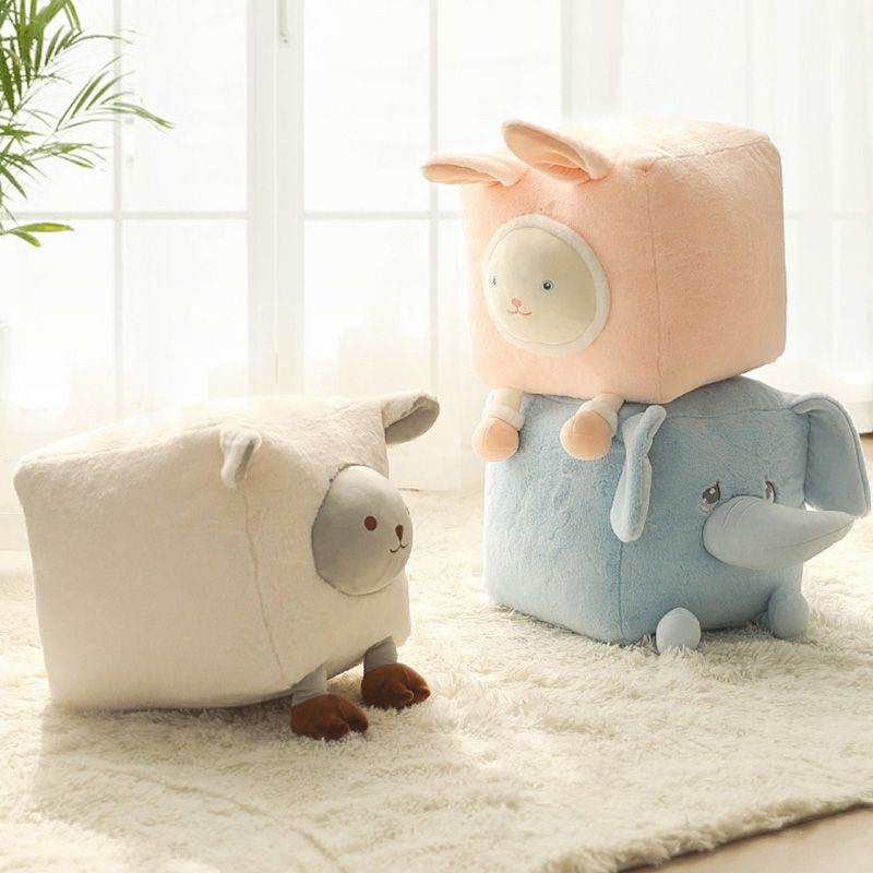 Cute Animal Plush Footrest Ottoman Soft Cartoon Square Foot Stool for Kids