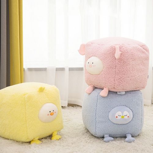 Cute Animal Plush Footrest Ottoman Soft Cartoon Square Foot Stool for Kids