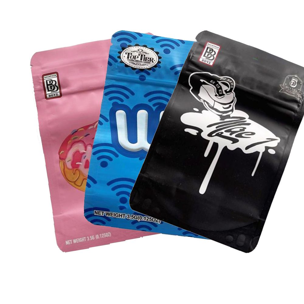 Factory aluminum foil plastic mylar bags custom printed heat Matte smell proof stand up pouches