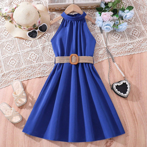 Girls' Long Sleeveless Belted Tank Dress Casual Summer A-Line Solid Color Dress in Multiple Colors