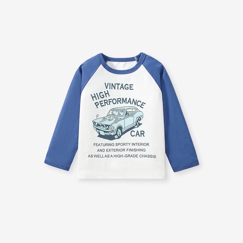 Unisex Retro Car Print Long-Sleeve T-Shirt - Casual Cotton Round Neck Top for Spring and Autumn