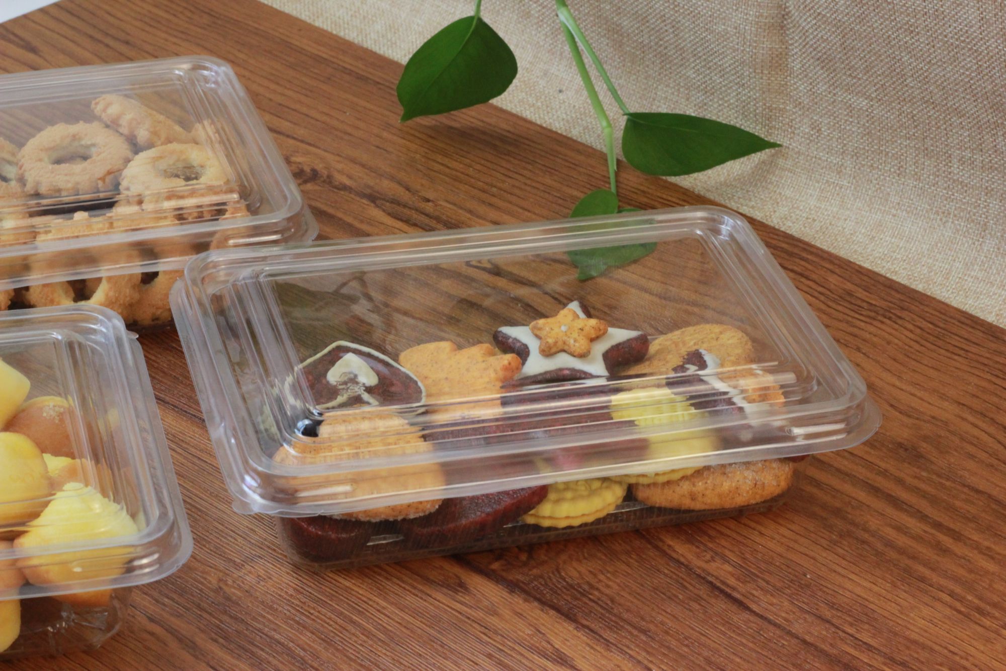 Free Sample High Quality Clear Plastic Food Container with lid for cookies dessert snacks