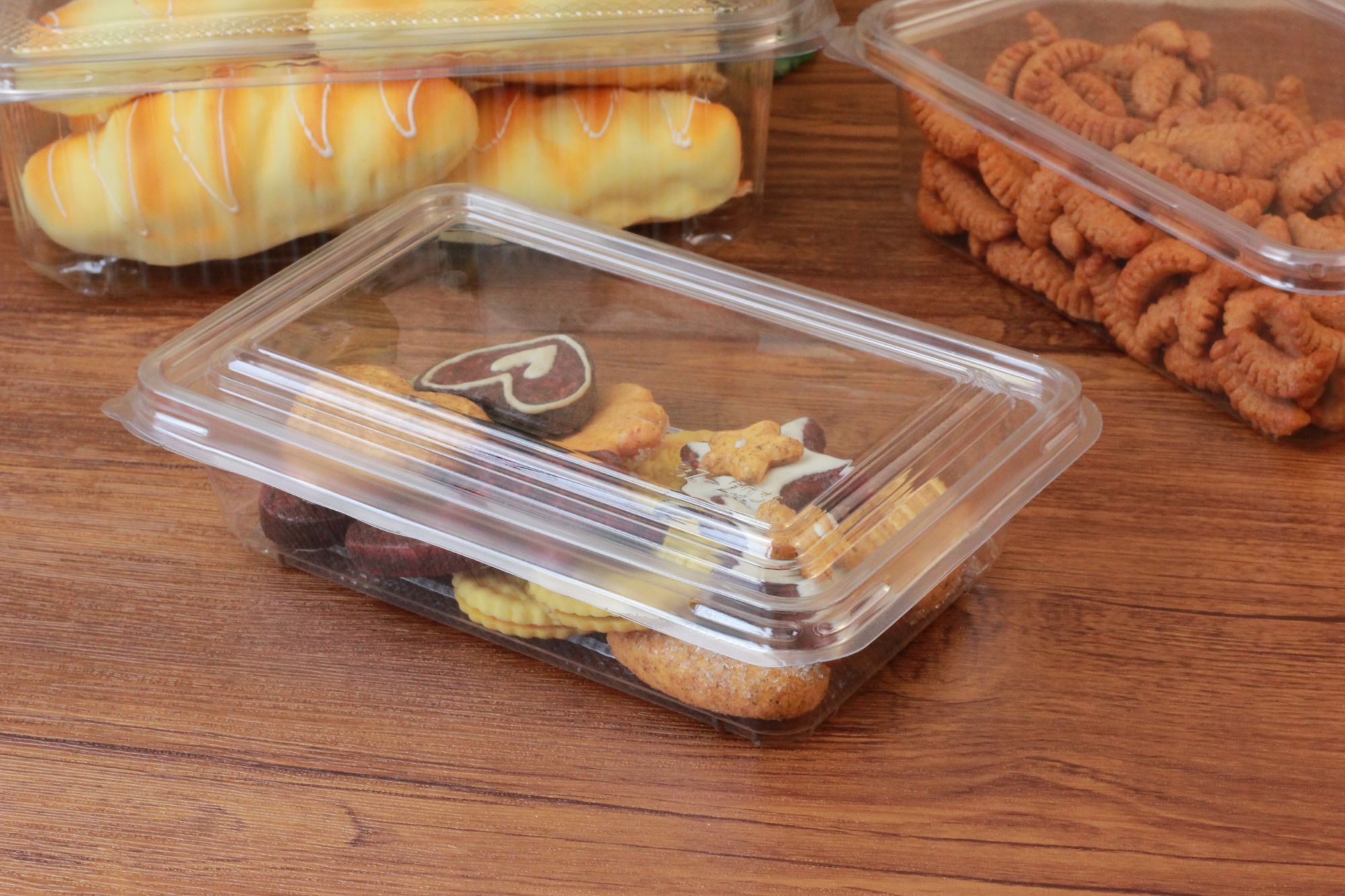 Free Sample High Quality Clear Plastic Food Container with lid for cookies dessert snacks