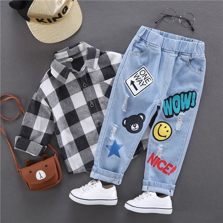 Girls' Cartoon Patch Denim Jeans Cute Embroidered Design, Casual Stretch Fit Pants for Kids